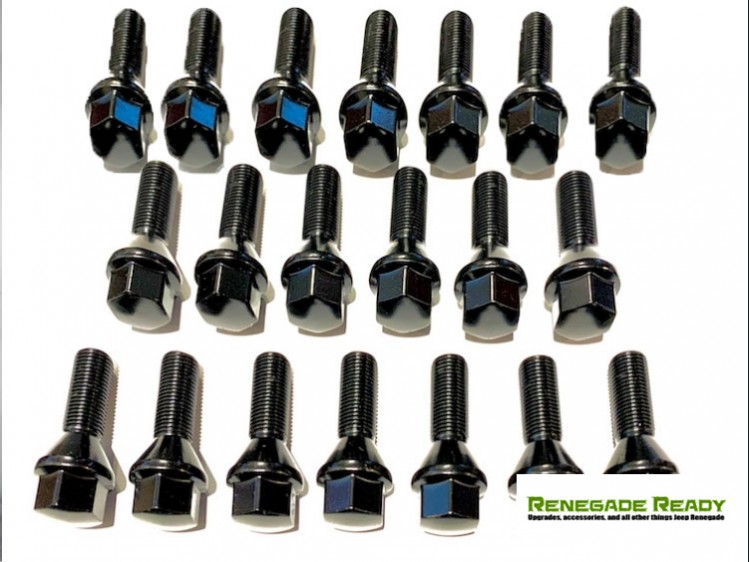 Jeep Renegade Lug Bolt Set Set of 20 M12x1.25 60° Cone Seat Black